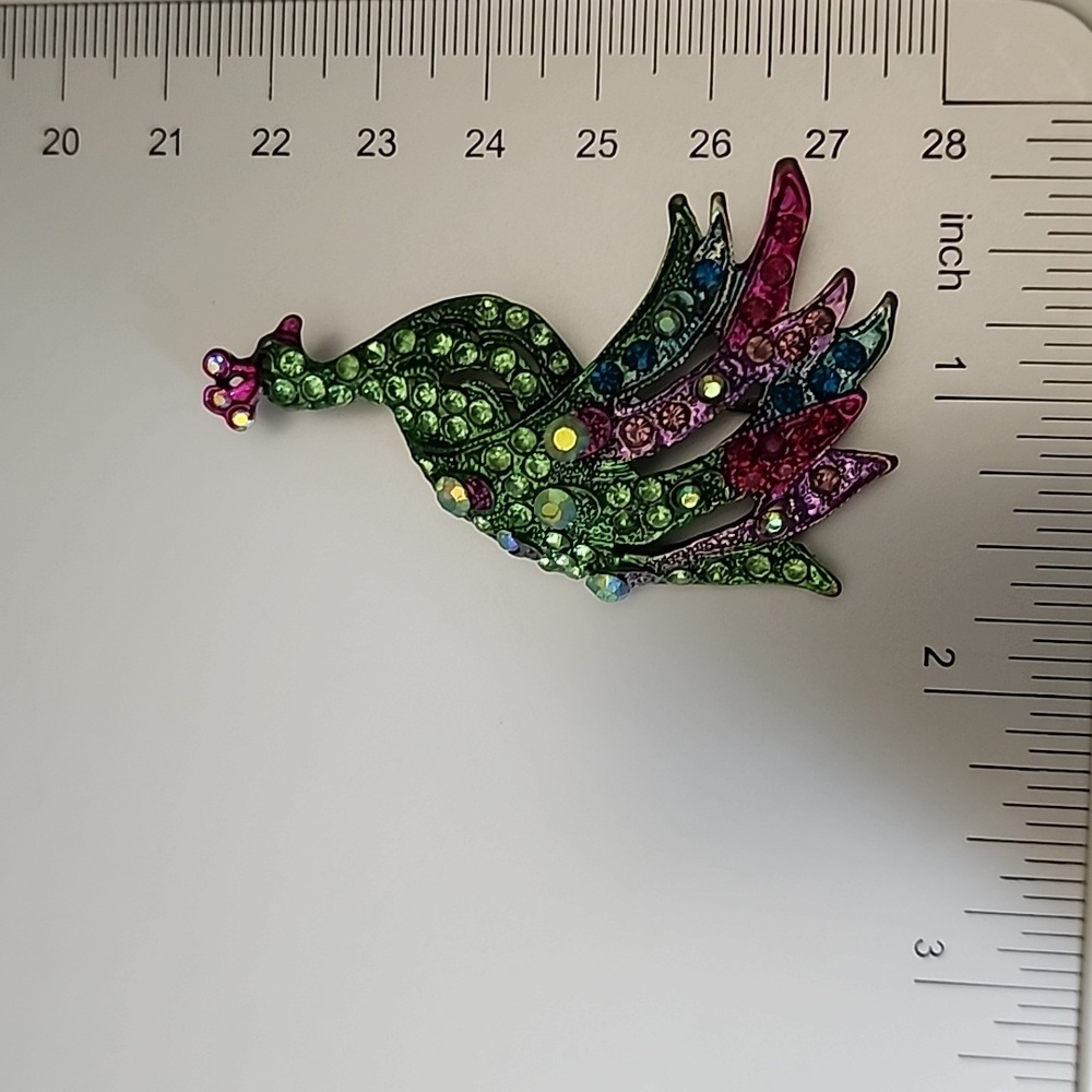 PEACOCK Multi Gem Vintage Style Brooch Grn - Picture 3 of 3
